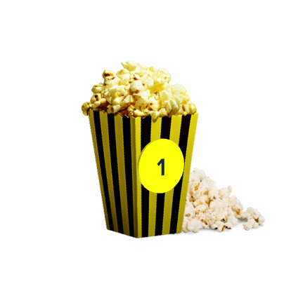 Ein Becher Nr. 1, gefüllt mit Popcorn und Popcorn neben dem Becher.